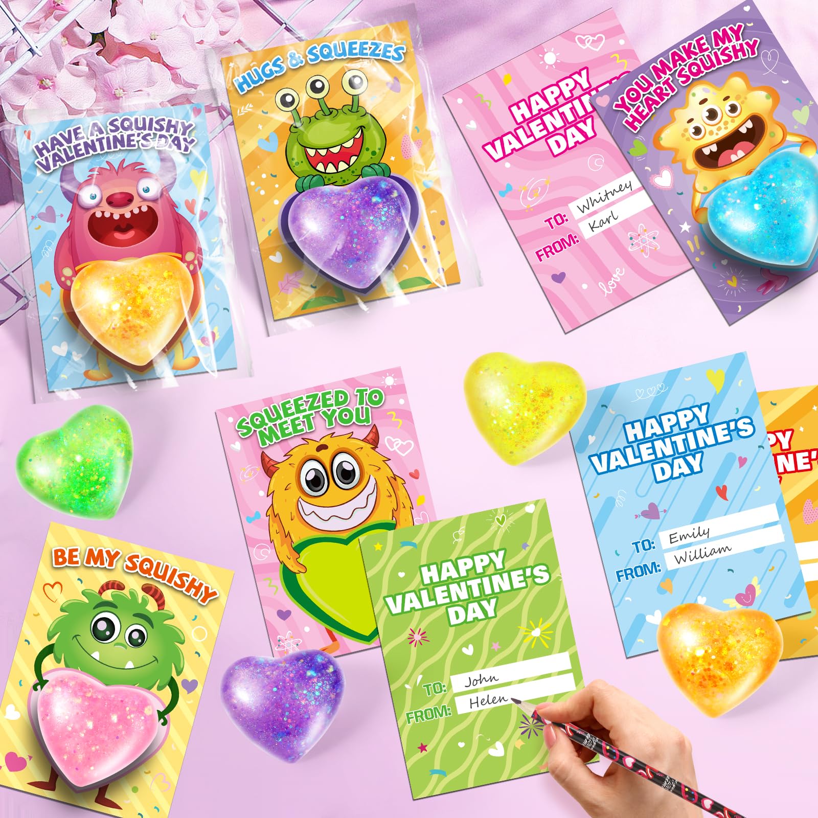 OCHIDO glitter inside heart squeeze toys adds festive visual appeal