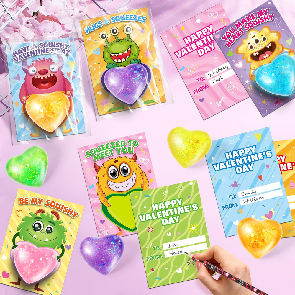 OCHIDO glitter inside heart squeeze toys adds festive visual appeal