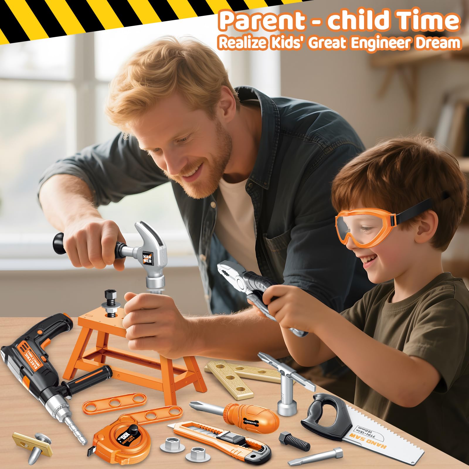 OCHIDO kids tool kit with safety goggles for safe, immersive playtime.