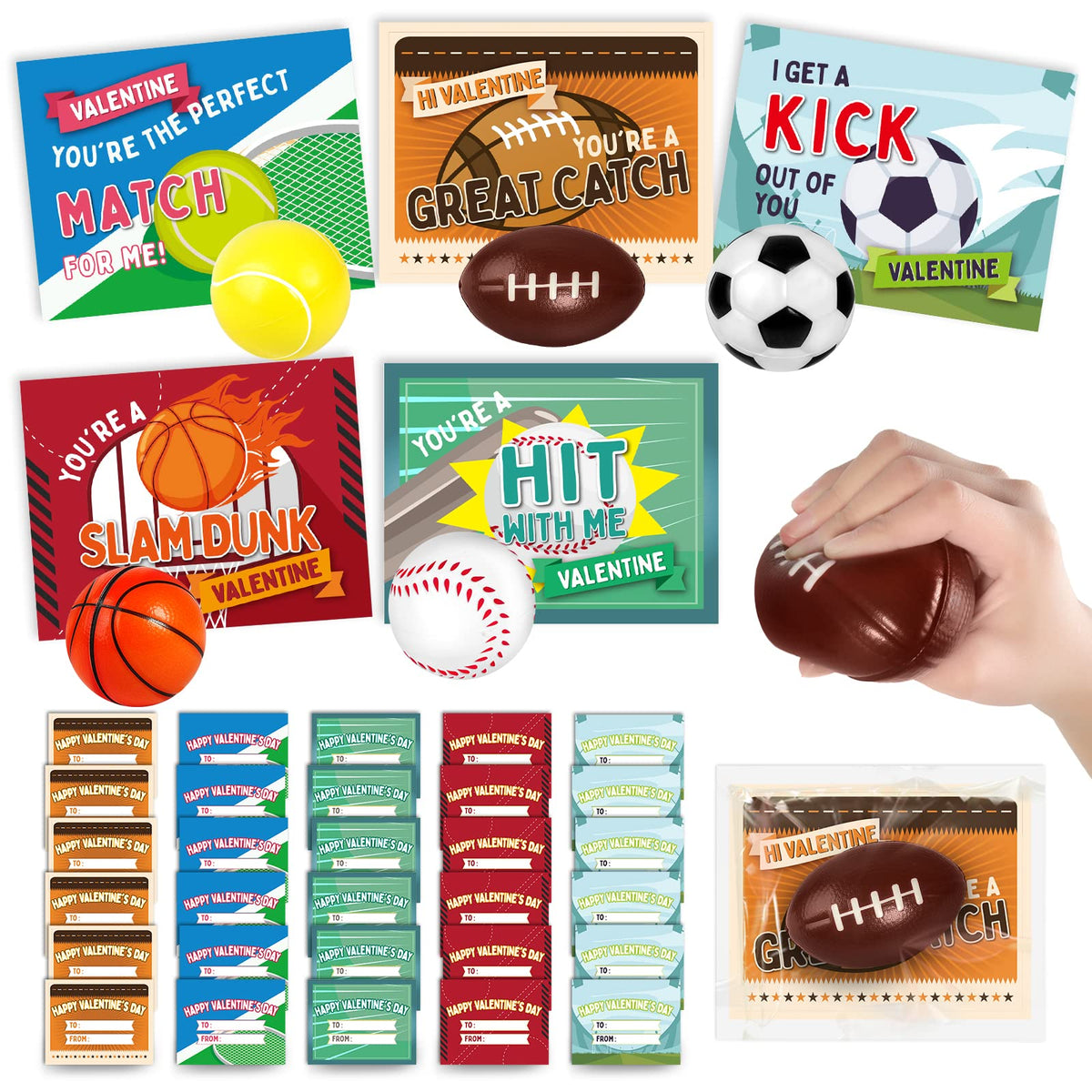 OCHIDO sports squeeze balls 30-pack with football design for Valentine exchanges