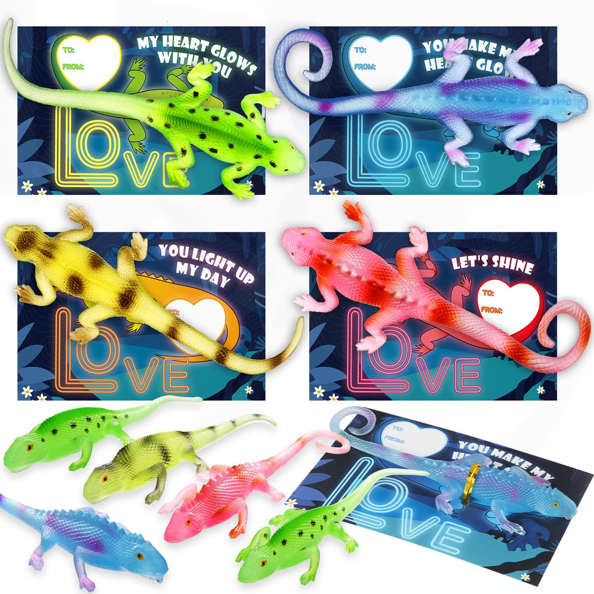 OCHIDO Valentines card with glow-in-the-dark lizard toy for classroom exchanges.