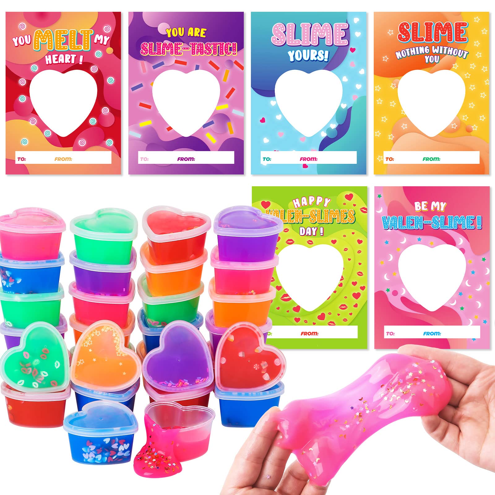 OCHIDO Valentines slime card set with six-color slime for classroom exchanges.