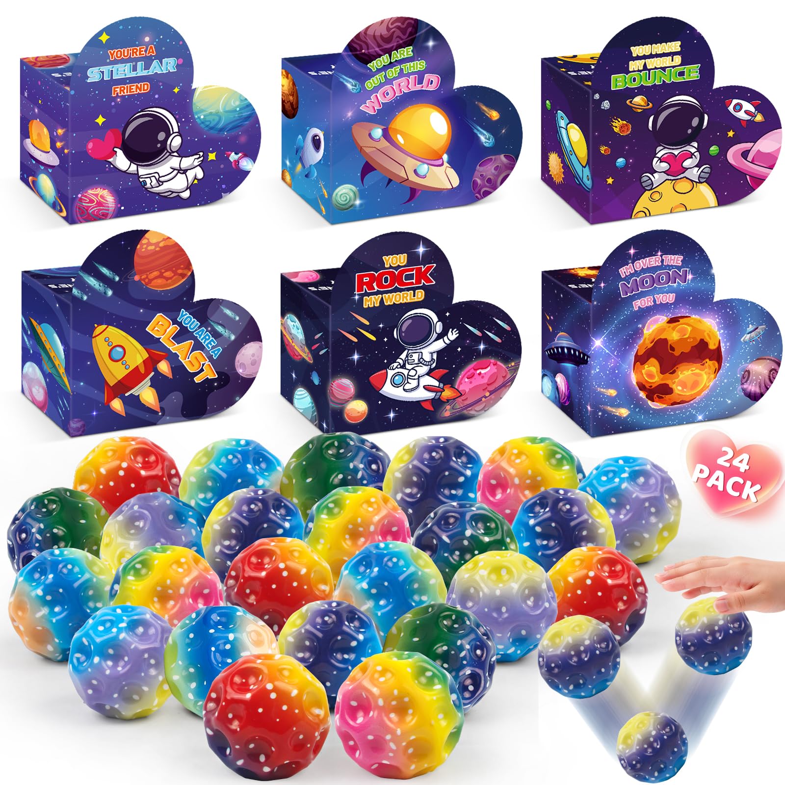 OCHIDO Valentines space card box featuring vibrant space designs for classroom exchanges.