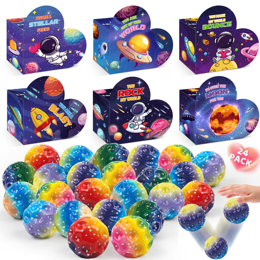 OCHIDO Valentines space card box featuring vibrant space designs for classroom exchanges.