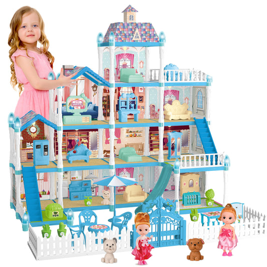 OCTERIC Doll House 13 rooms blue promotes imaginative play.