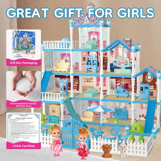 OCTERIC Doll House with two dolls blue enhances role‑play interactions.