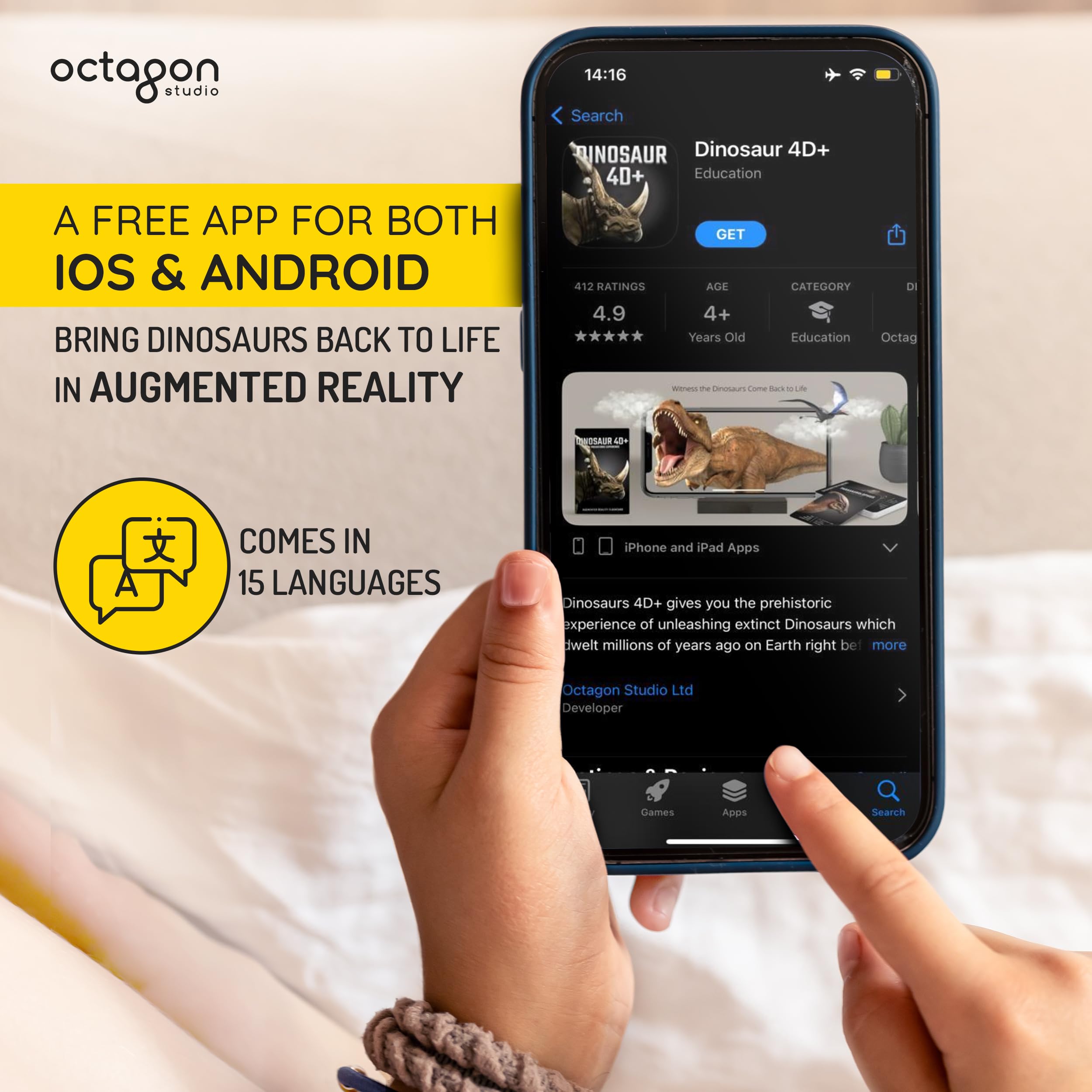 Pteranodon flies in AR with Octagon Studio 4D+ flashcards for exploration