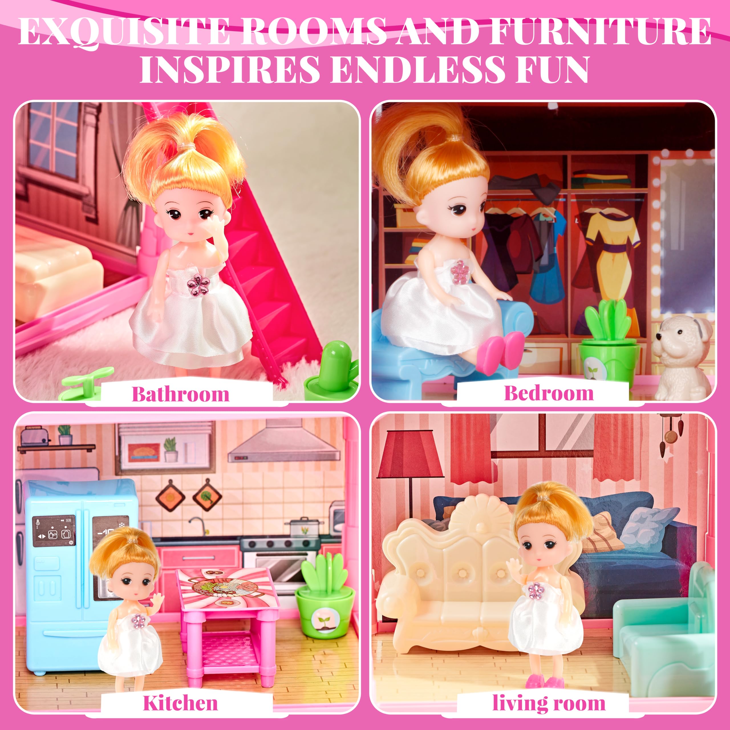OCTERIC doll house kitchen area highlights cookware and interactive spaces for pretend meals