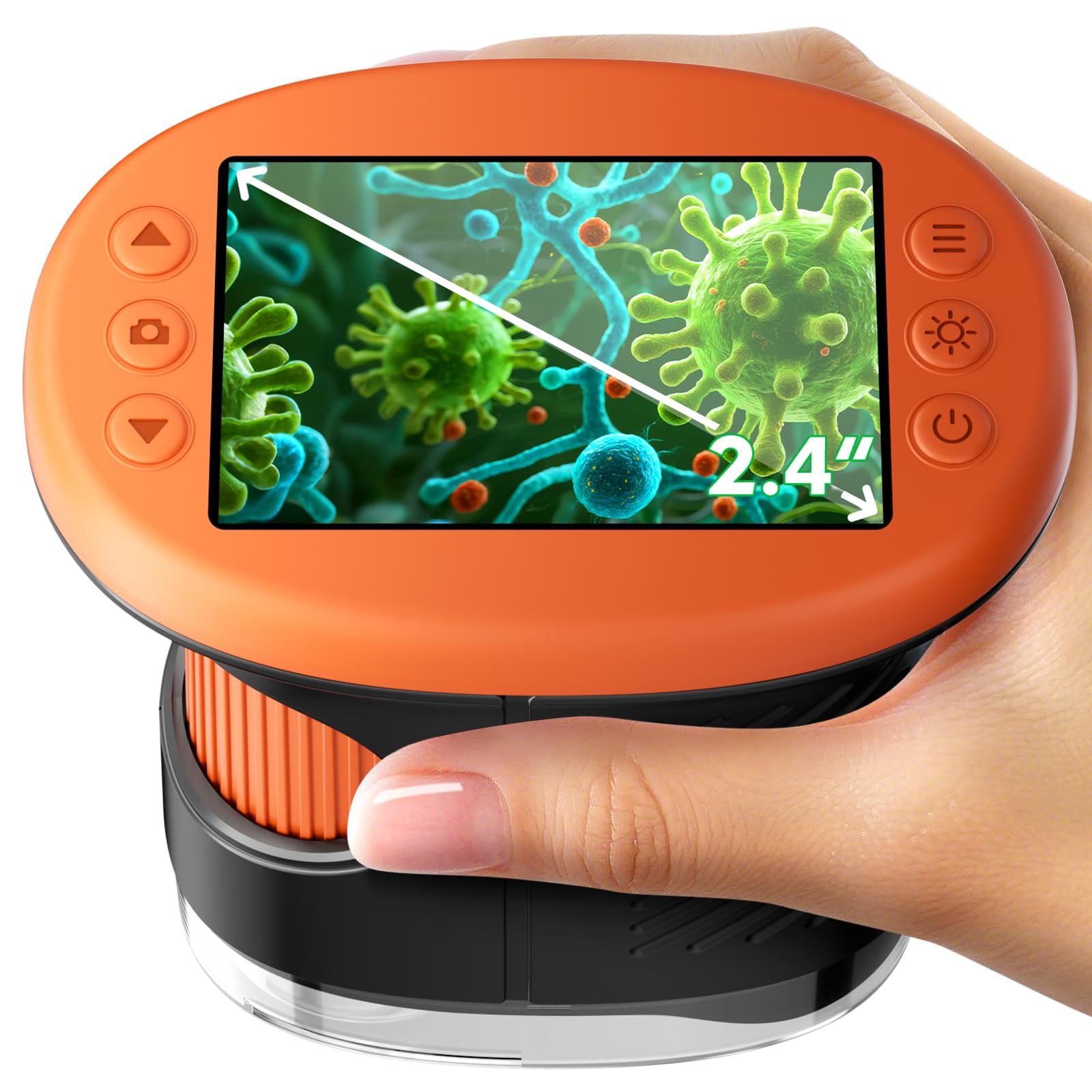 Odatay 1000X handheld microscope for kids, front view, compact for on-the-go exploration.