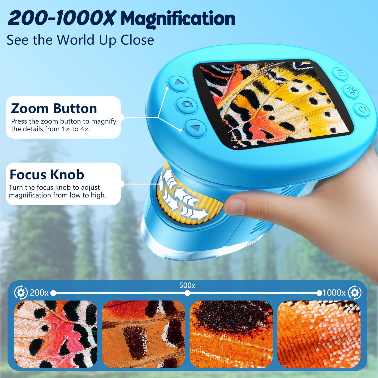 Odatay 1000X handheld microscope portable design fits in a bag