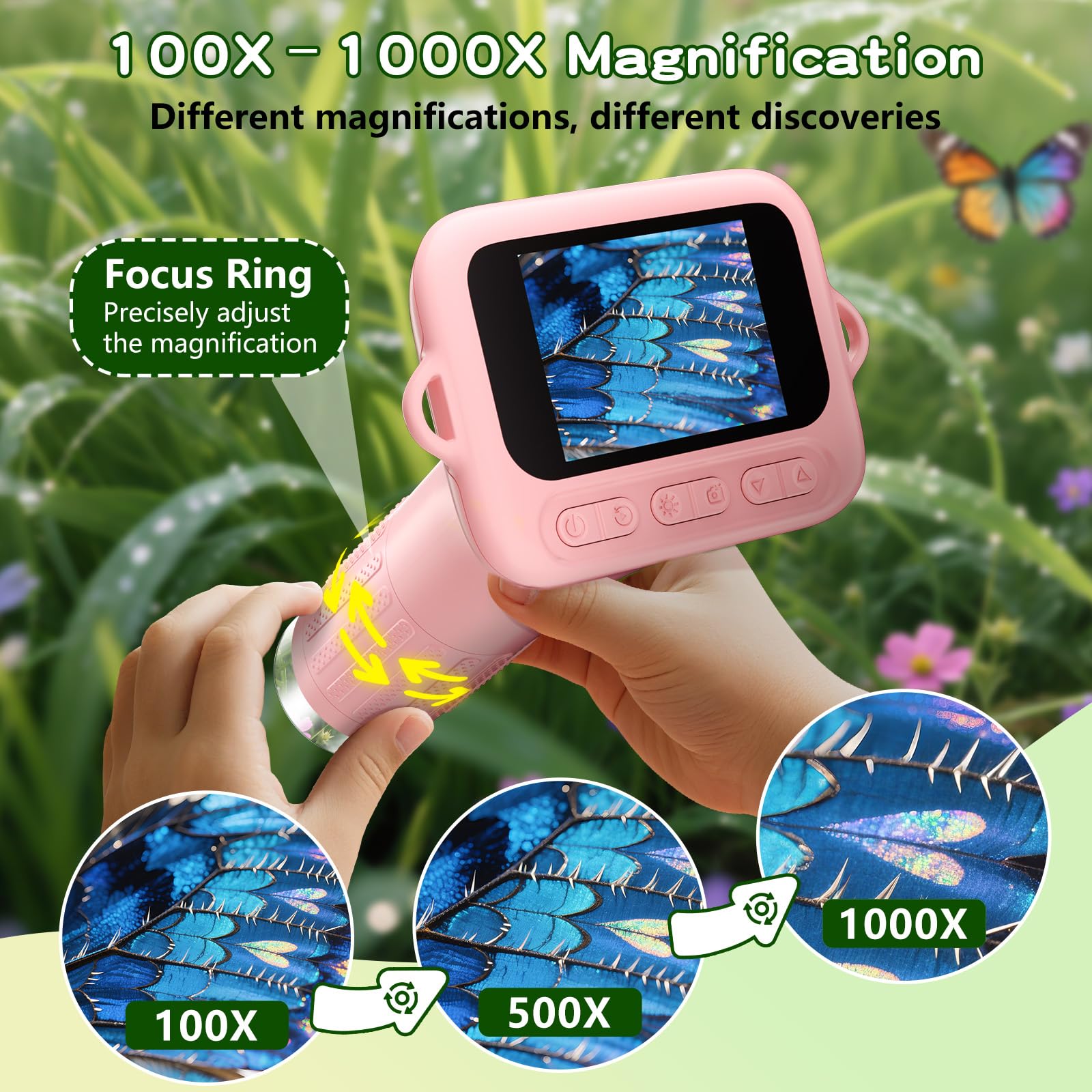 Odatay kids microscope 2.0 inch IPS screen offers true color viewing.