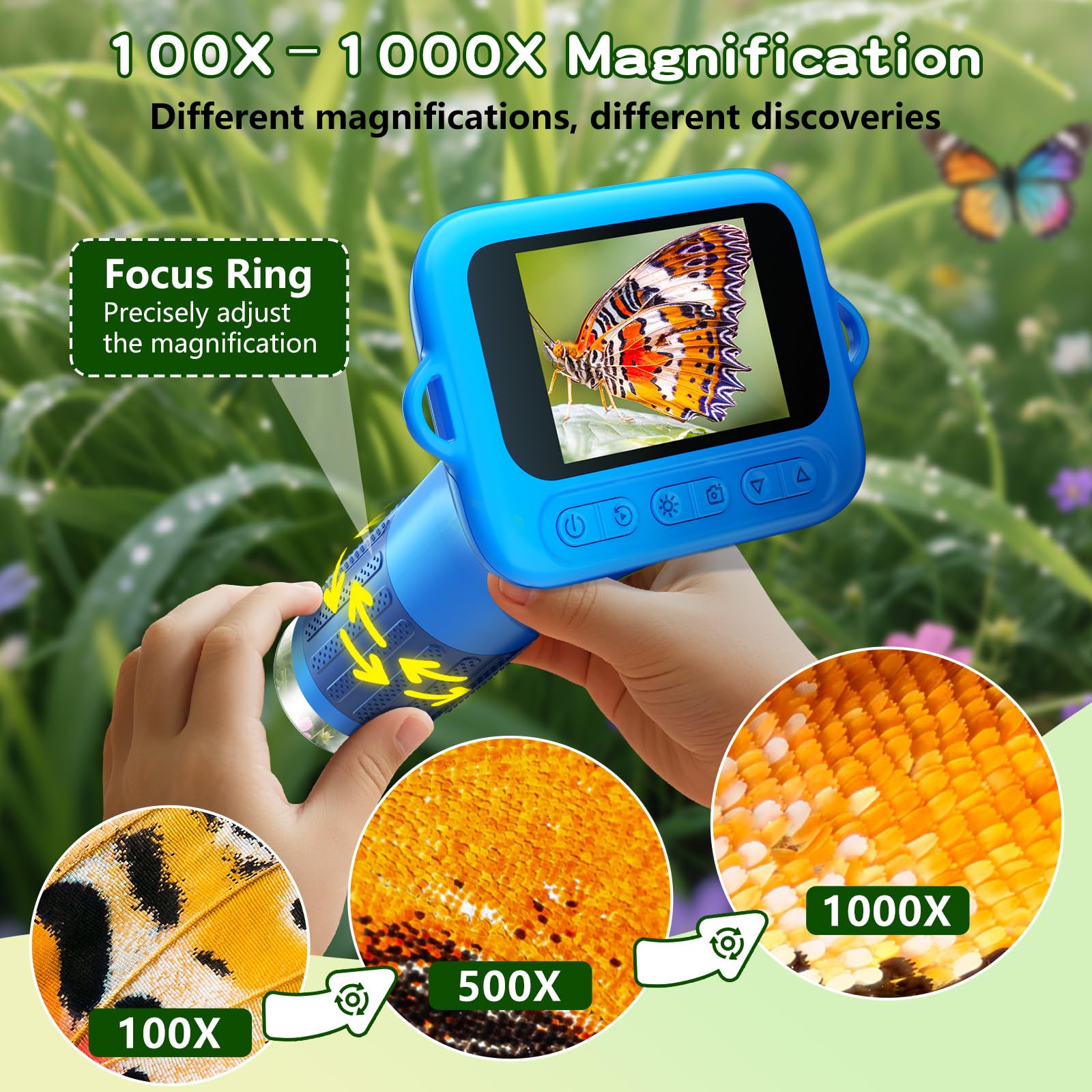Odatay Kids Microscope has a portable handheld design for on-the-go learning