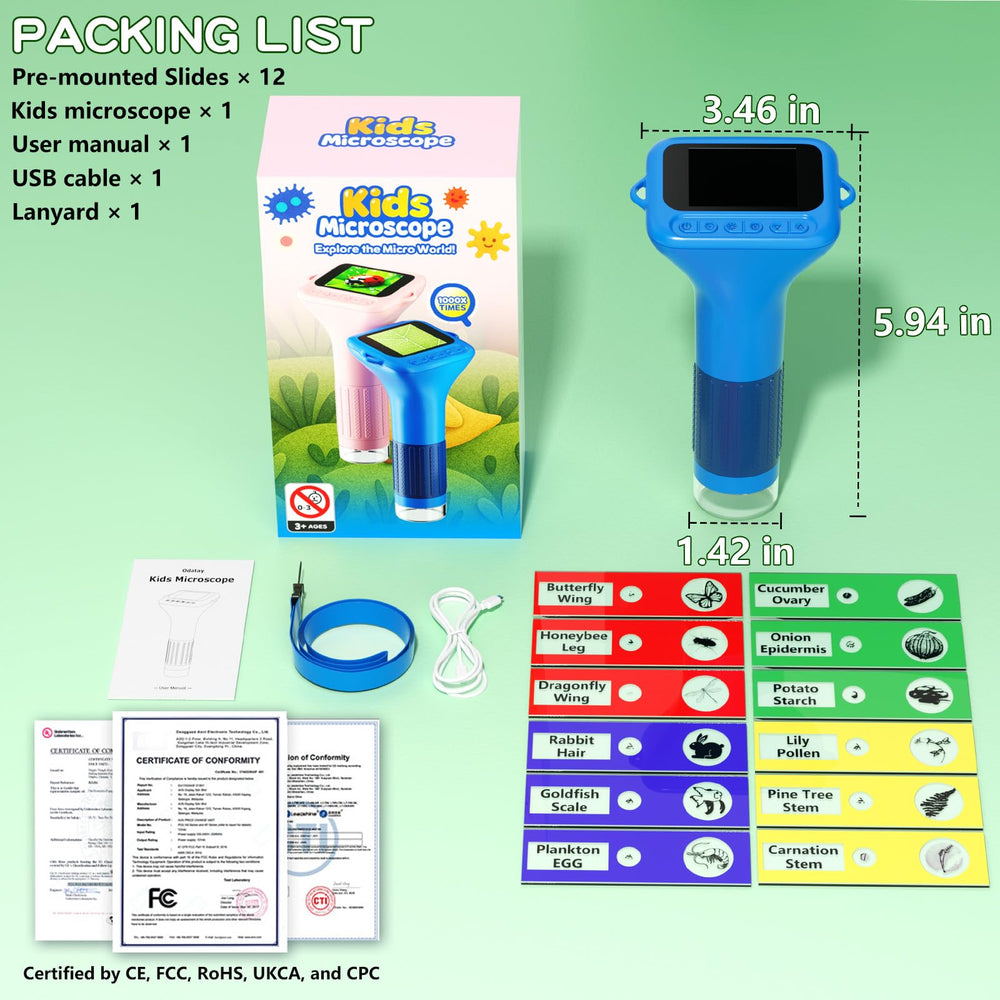 Odatay Kids Microscope runs on a rechargeable battery for cordless exploration