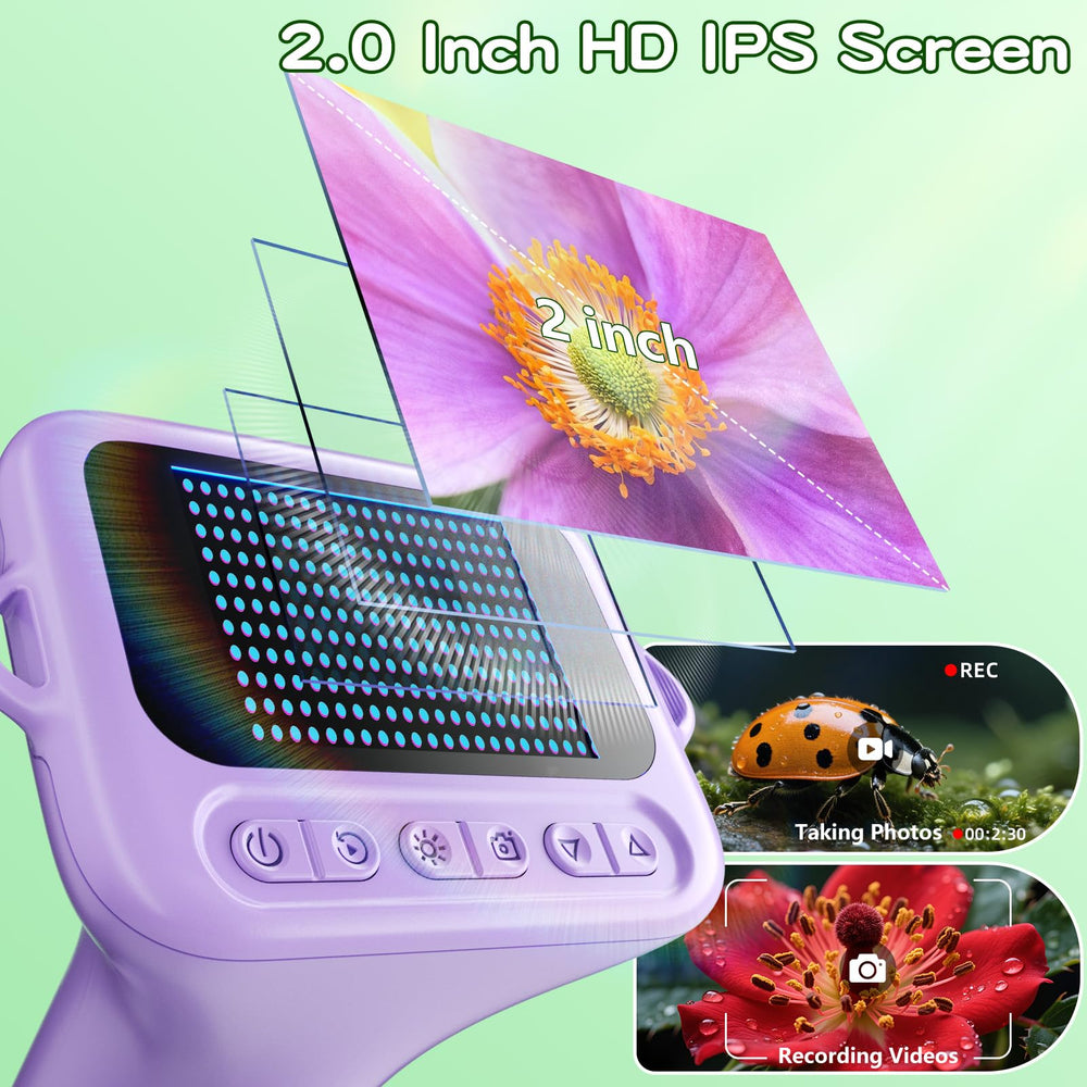 Odatay Microscope includes lanyard and easy grip, supporting portable outdoor experiments.