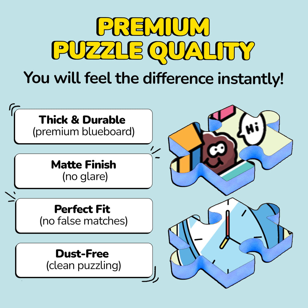 Matte finish reduces glare on Odd Pieces puzzle art for comfortable viewing.