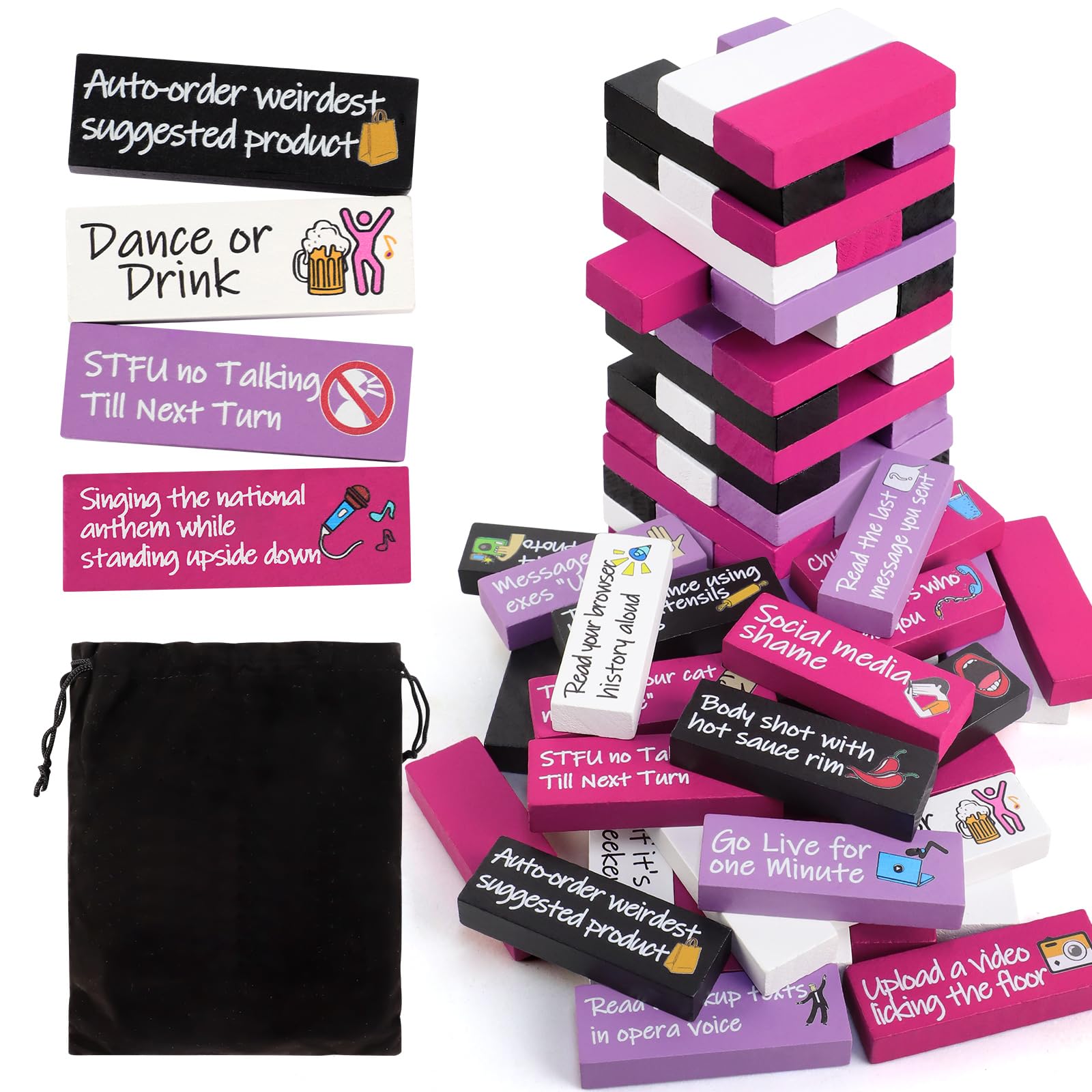 Odewhine 54-piece block set for lively party game sessions.