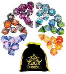 ODINROLL polyhedral dice set D20 close-up with clear engravings for fast reads
