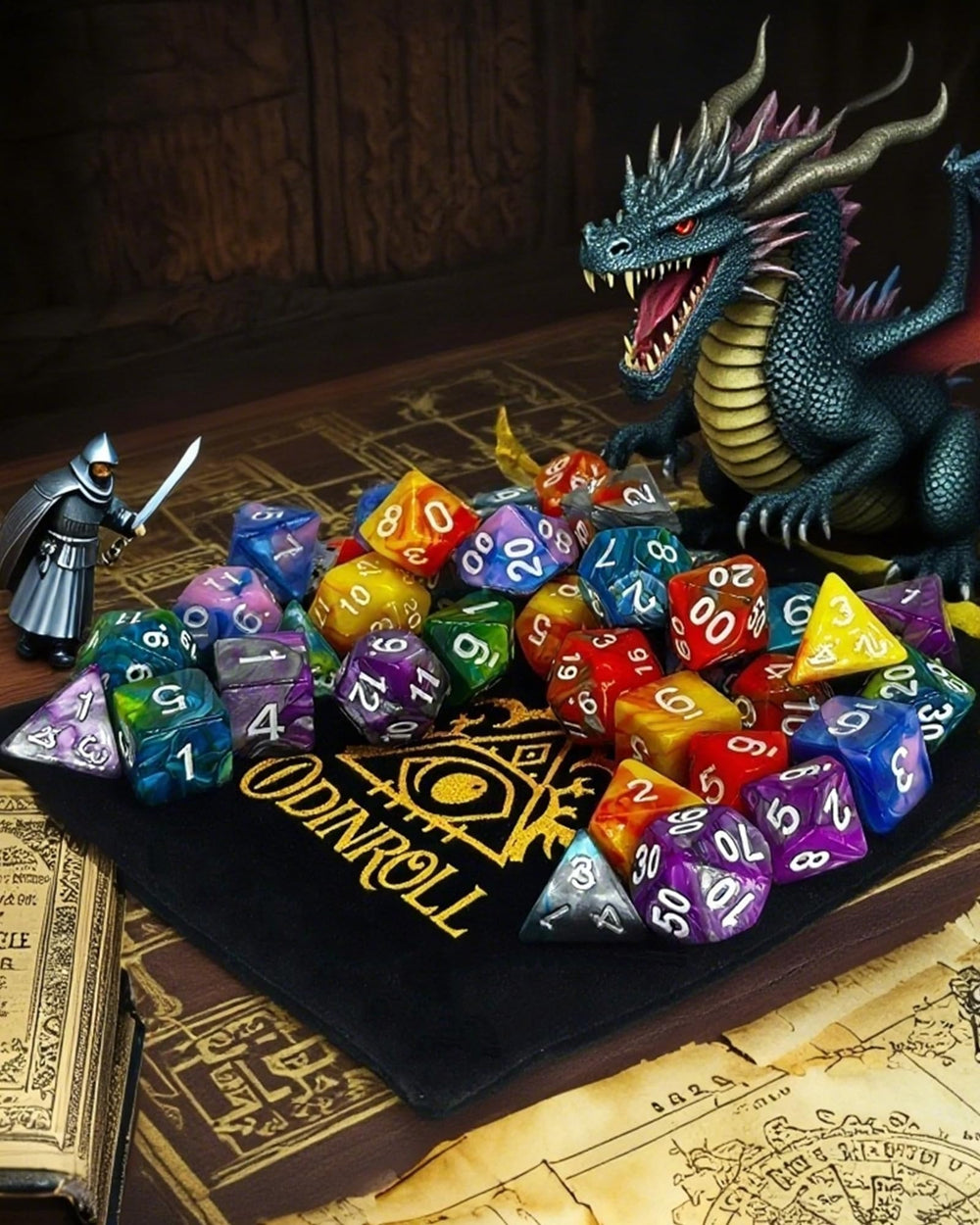 ODINROLL storage pouch with dice for portable gaming kits