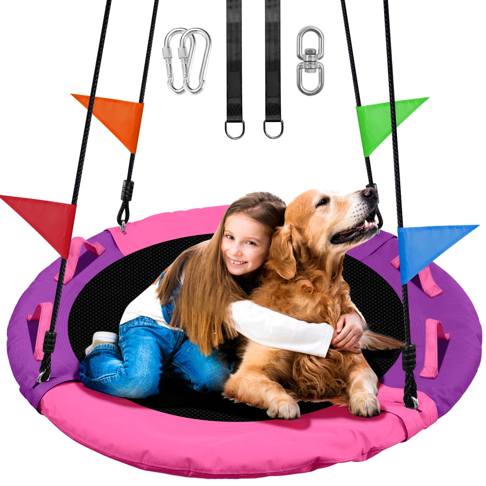 Odoland 40-inch saucer tree swing on a tree, spacious platform for kids' play.