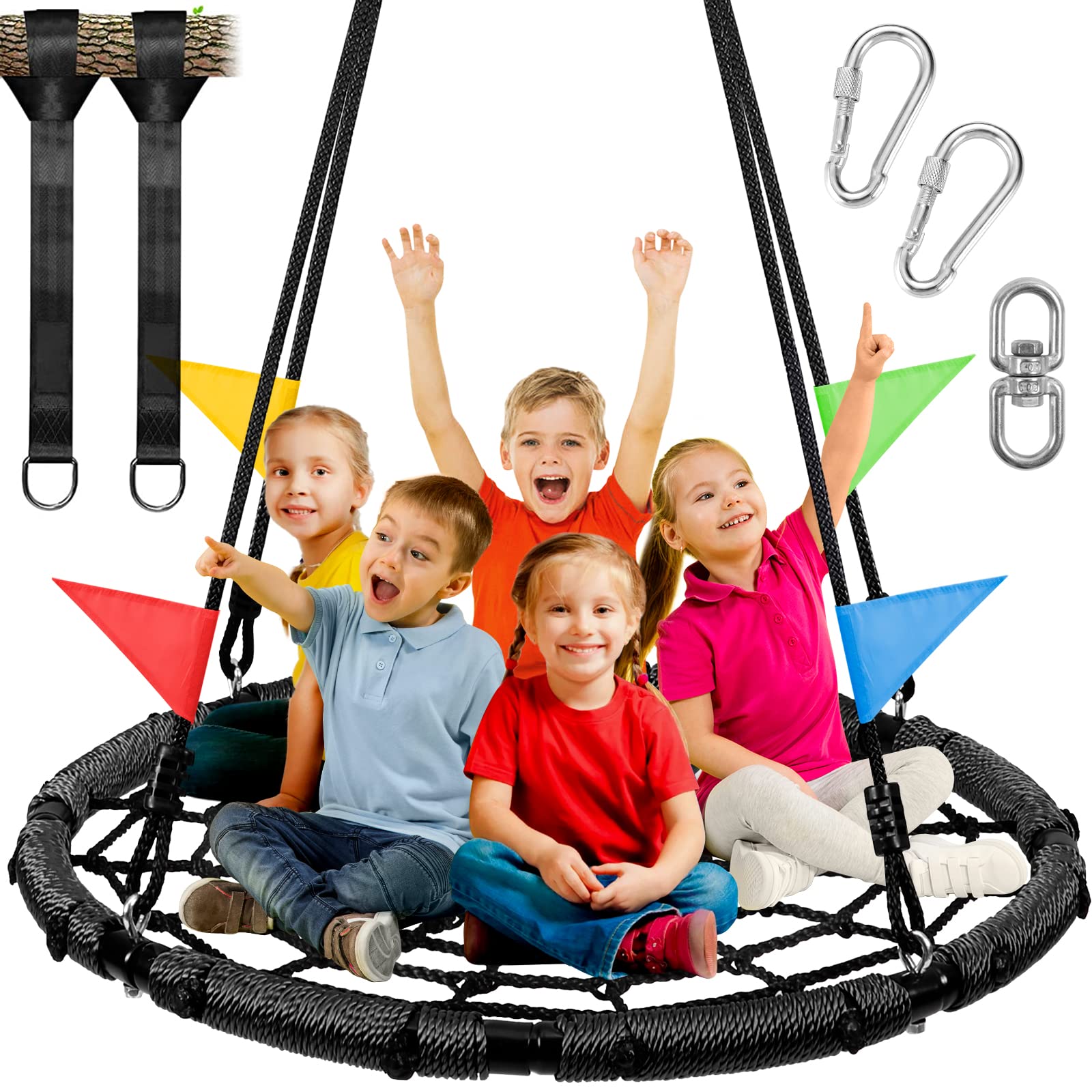 Odoland spider web tree swing with 43in platform for family outdoor enjoyment