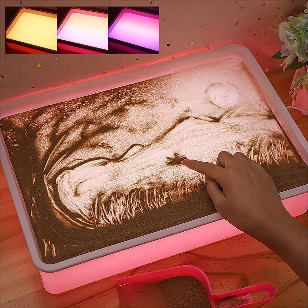 Odoorgames sand painting light box pink shows soft sand art illumination for creative play.