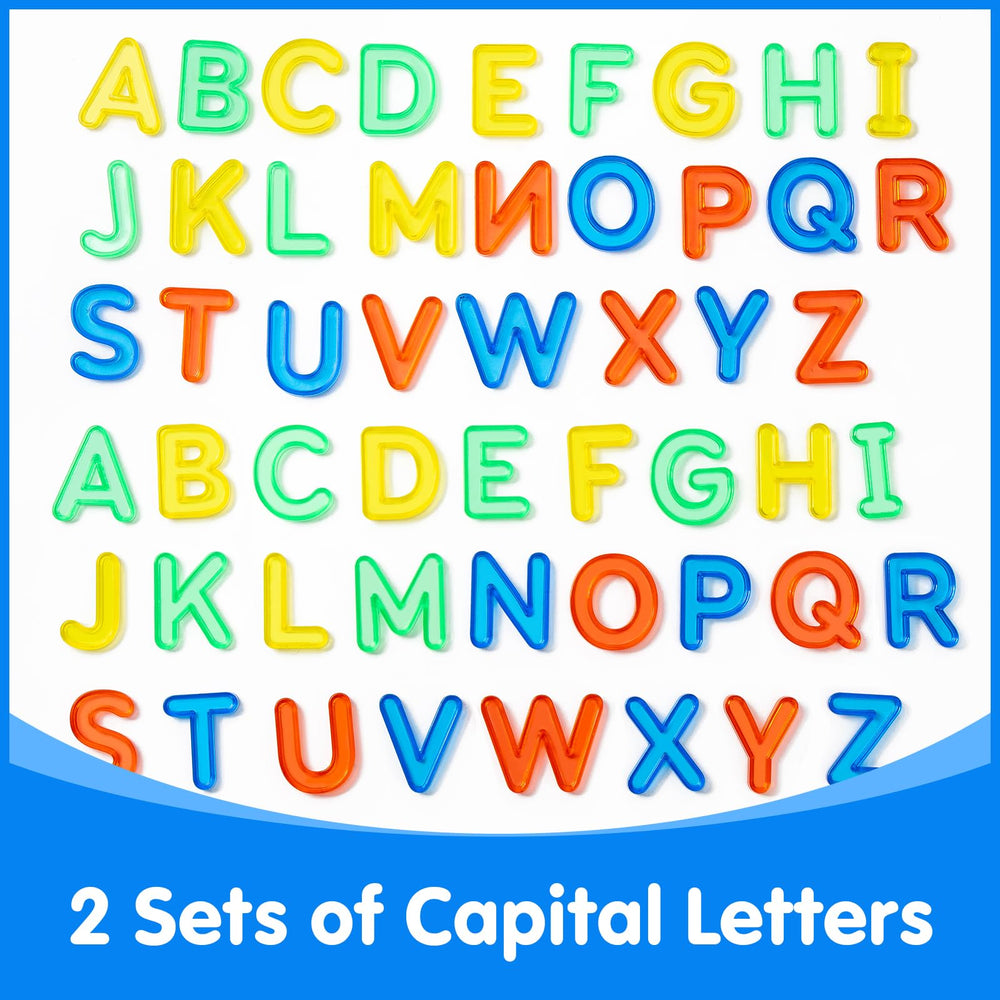 Odoorgames translucent letters illuminate on a lit surface for color discovery and reading readiness.