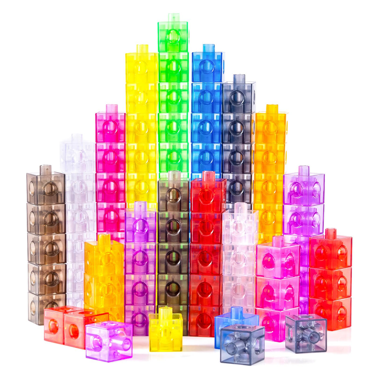 Odoorgames translucent linking cubes on a light table showing color glow for early math play