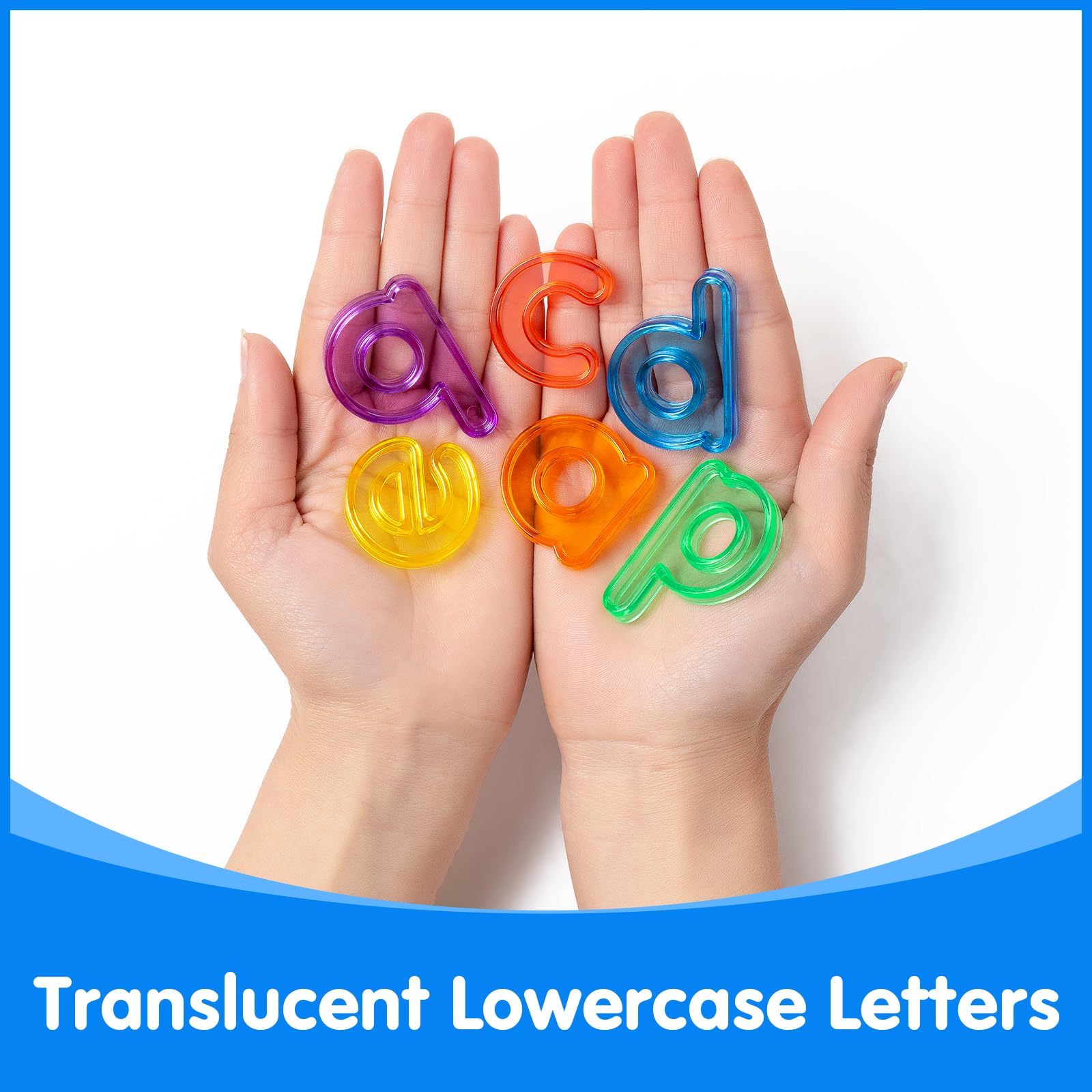 Odoorgames translucent lowercase letters set 3 on a light table for learning letters.