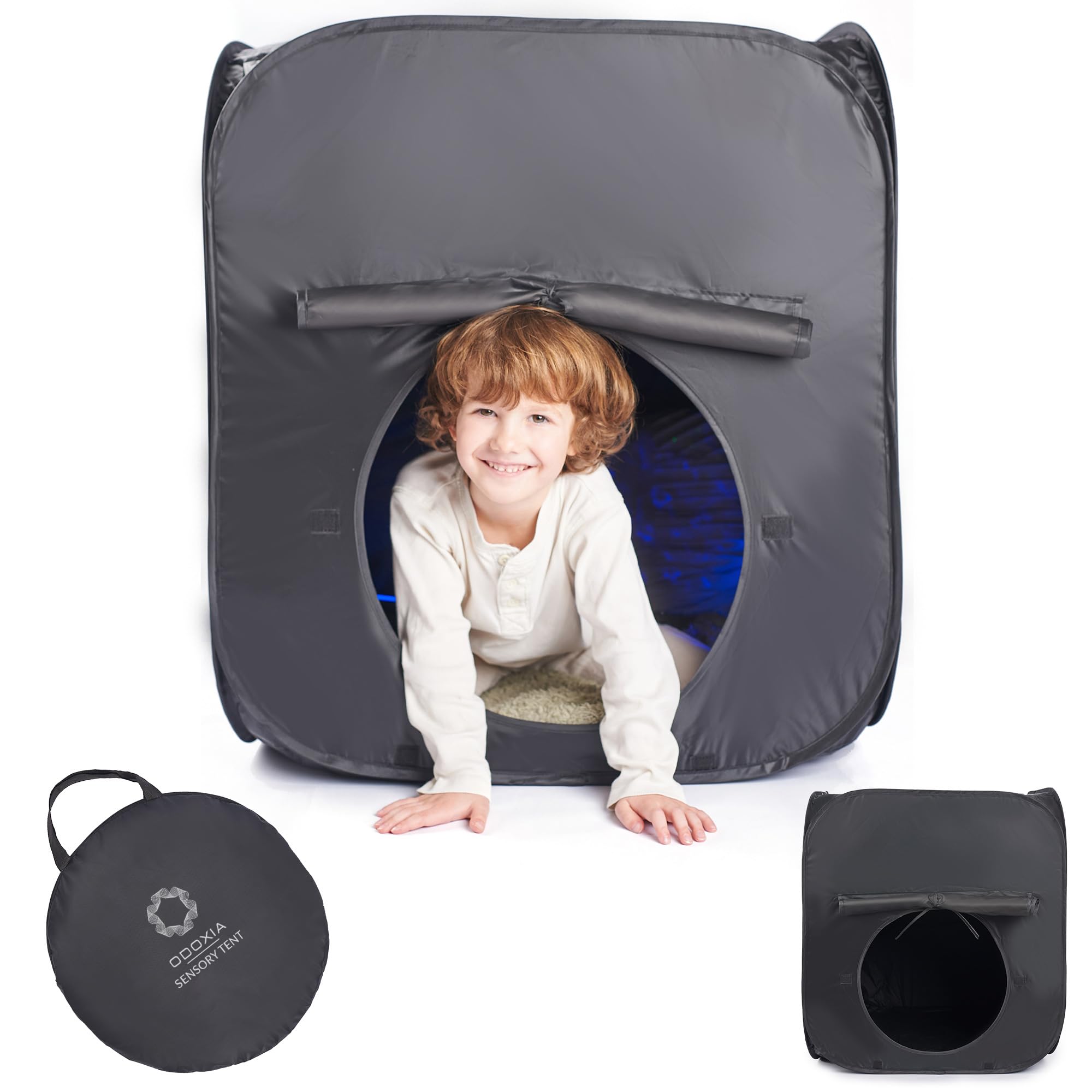 ODOXIA Sensory Tent with darkout design creates a calm space for focused child play.