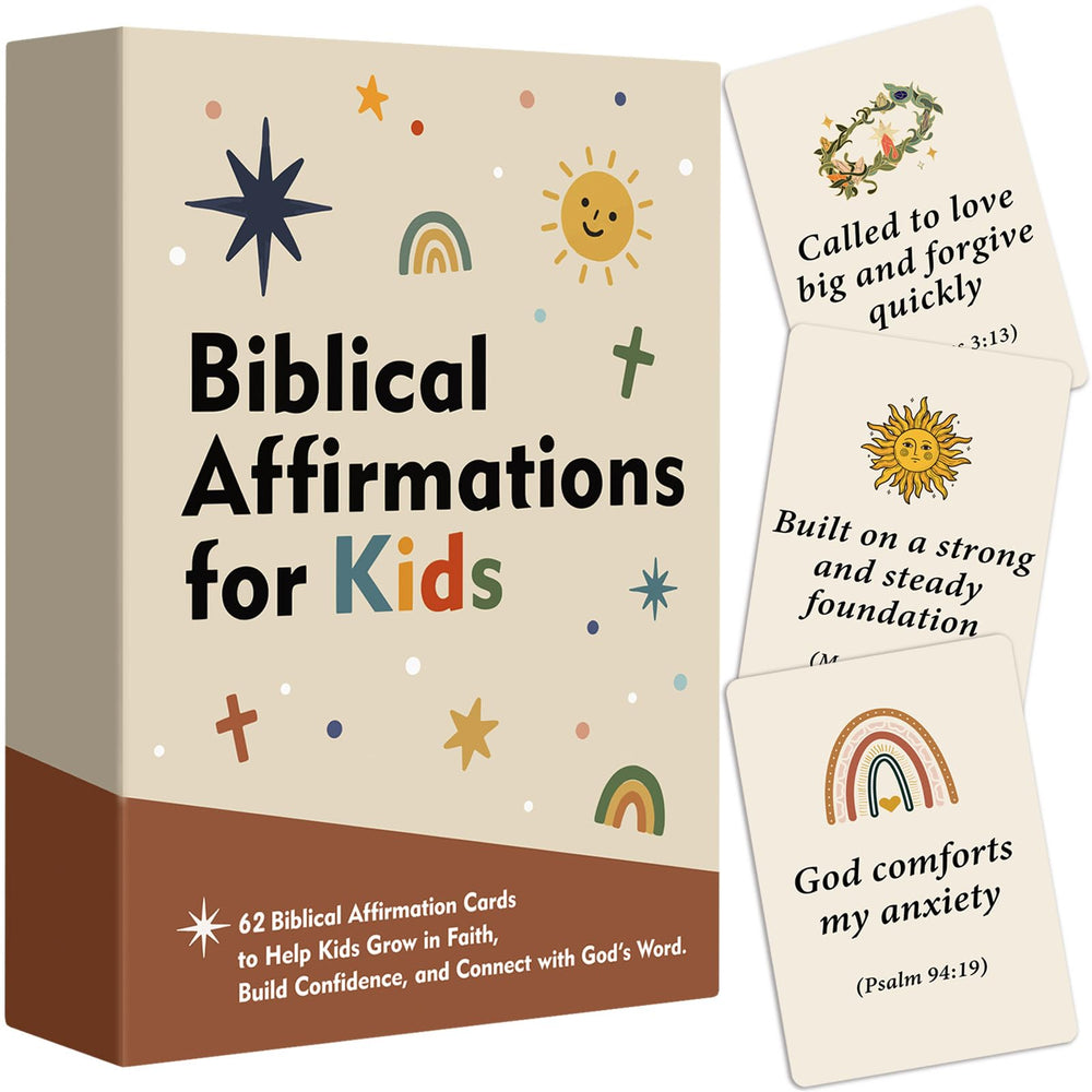 Odrano biblical affirmations cards front cover with bright kid-friendly design for daily inspiration.