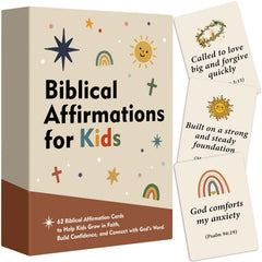 Odrano biblical affirmations cards front cover with bright kid-friendly design for daily inspiration.