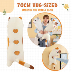 Oeonuas beige cat plush with smile accents and decorative back