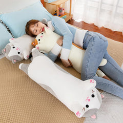 Oeonuas cat plush beige on sofa showing hug-friendly design