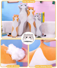 Oeonuas long cat pillow provides bedtime neck and body support