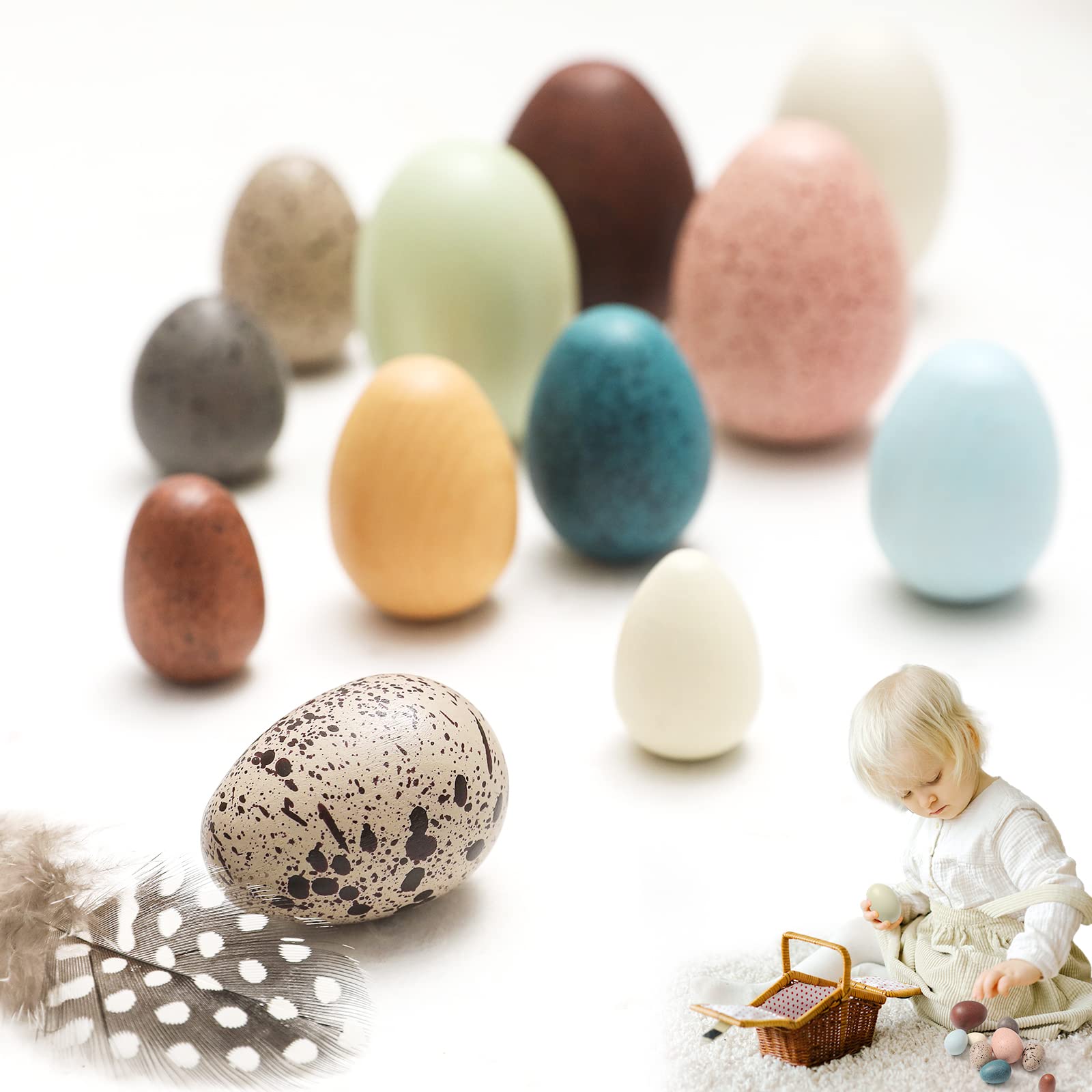 OESSUF kid-friendly wooden eggs for imaginative play and crafts.