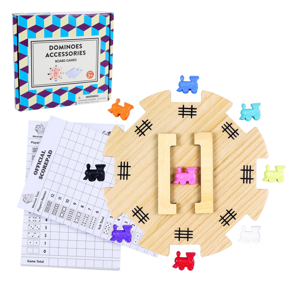 Offelec Mexican Train wooden hub for centered gameplay and easy tile management.