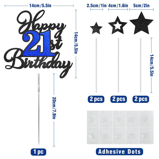 OffiCreative black glitter stars decorate the cake for a stylish 21st birthday