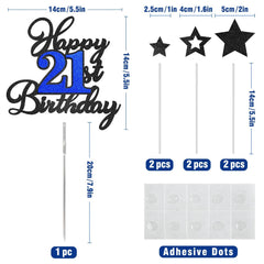 OffiCreative black glitter stars decorate the cake for a stylish 21st birthday