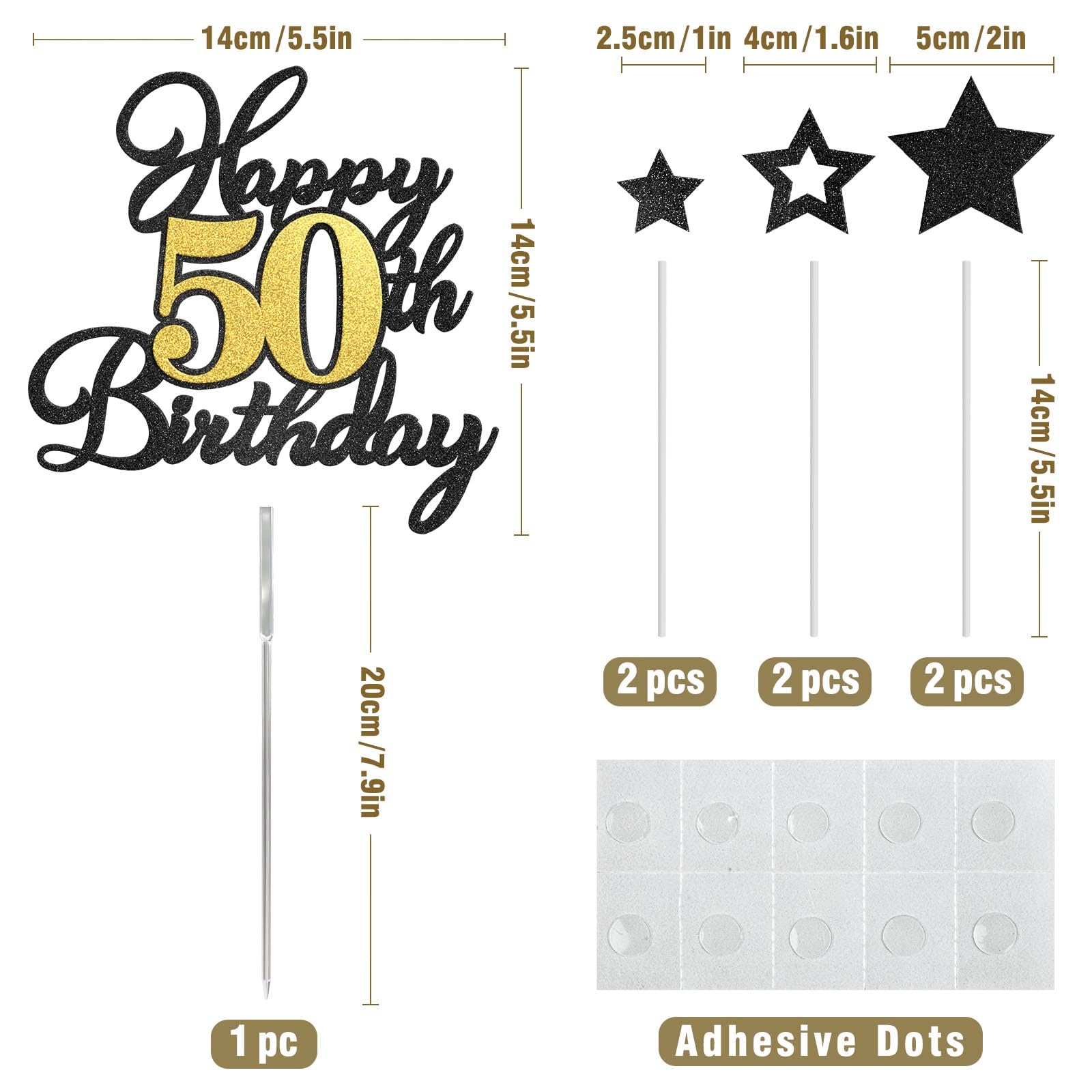 OffiCreative black glitter stars add elegant accents to birthday cakes