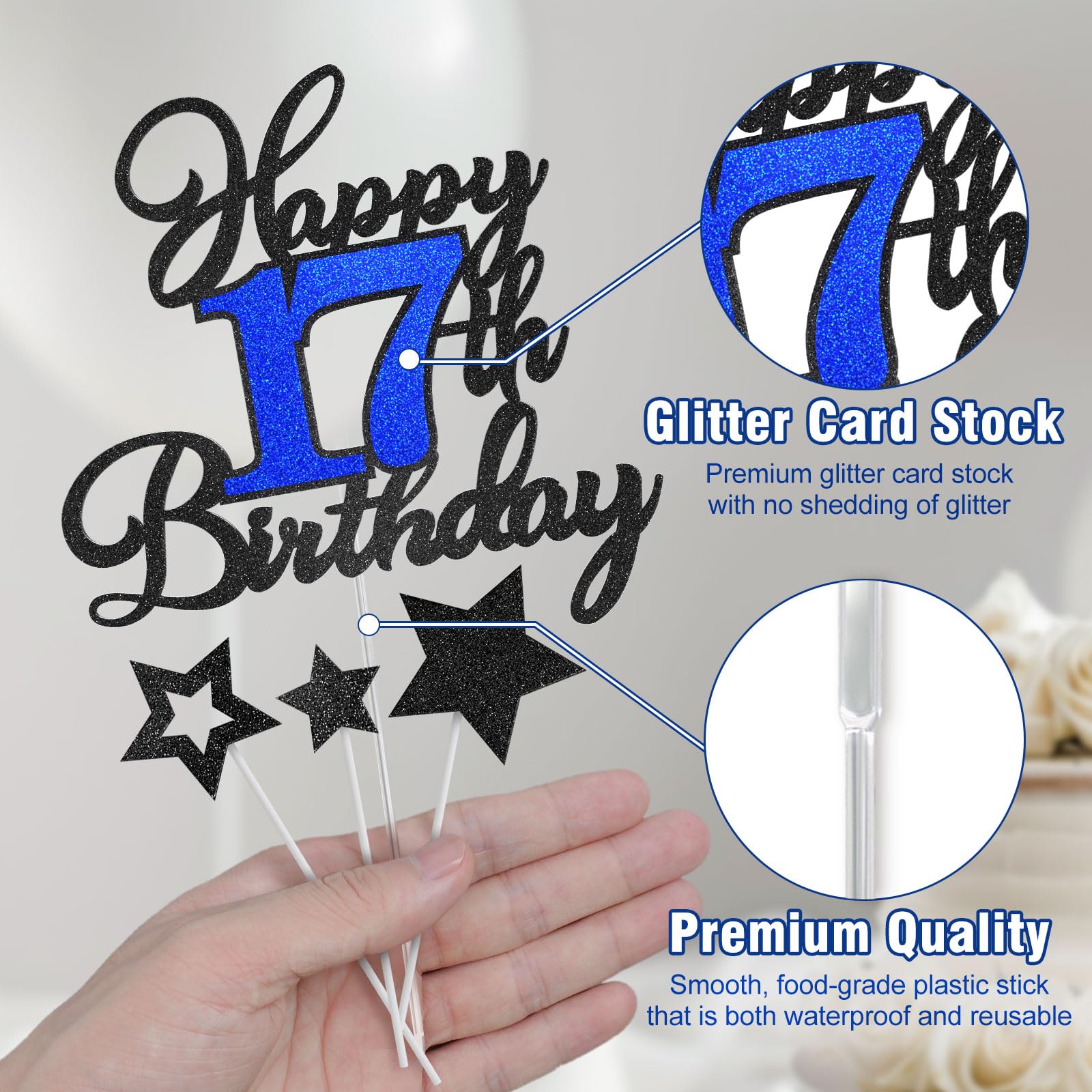 OffiCreative glittery Happy 17th Birthday topper enhances party photos.