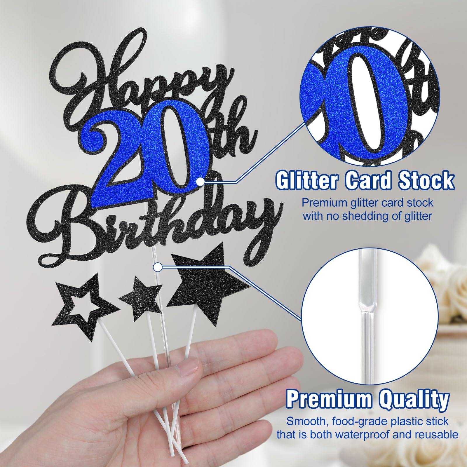 OffiCreative happy 20th birthday topper front view highlights festive shimmer