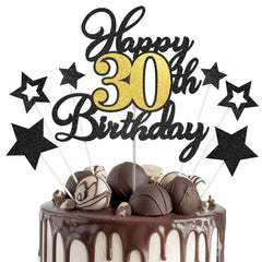 OffiCreative Happy 30th Birthday topper front view with glitter sparkle