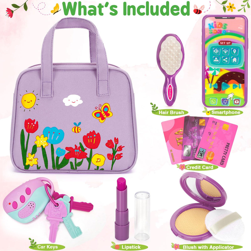 Officygnet purse toy hair brush to encourage grooming habits during pretend play.