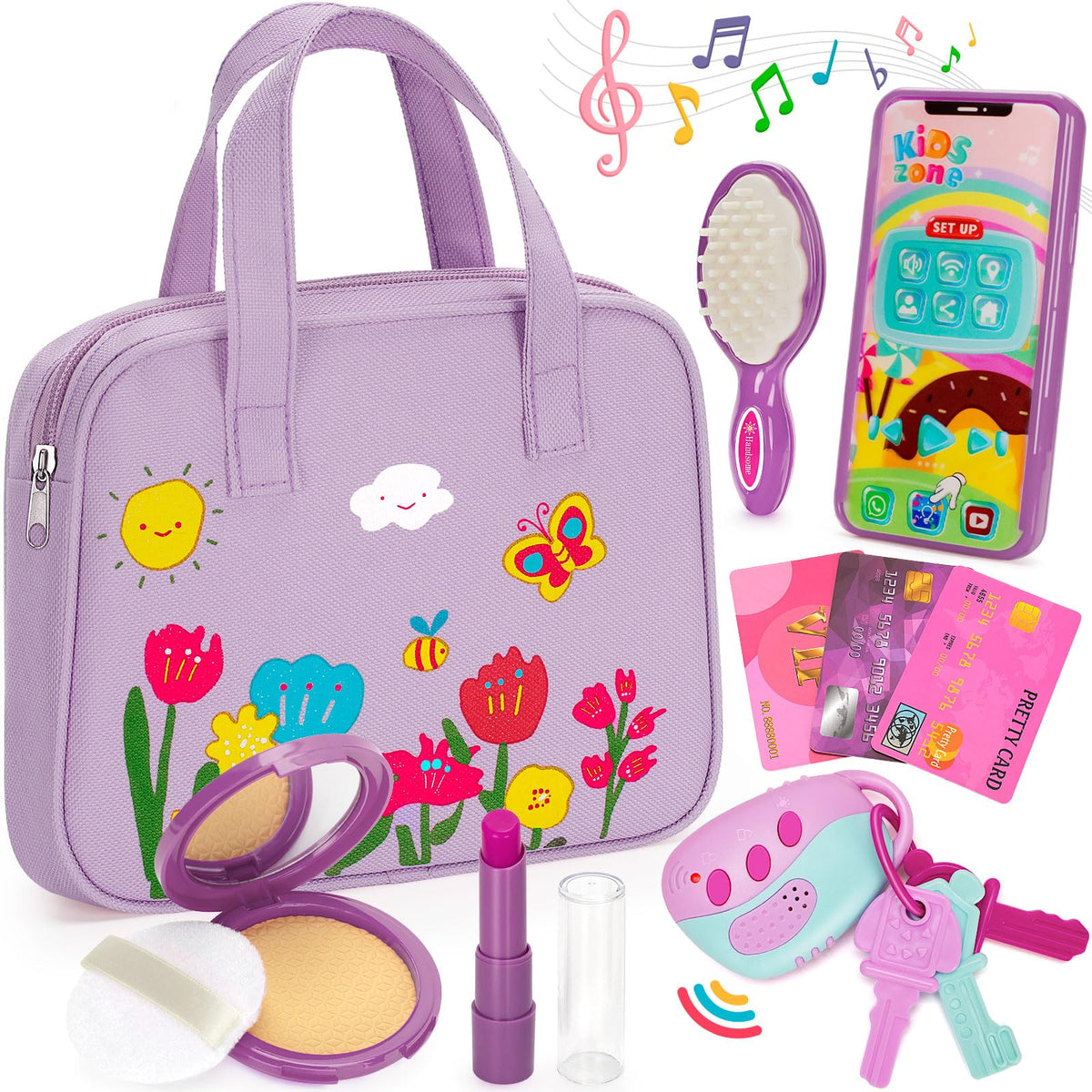 Officygnet purple purse toy with accessories for imaginative play and dressing fun.