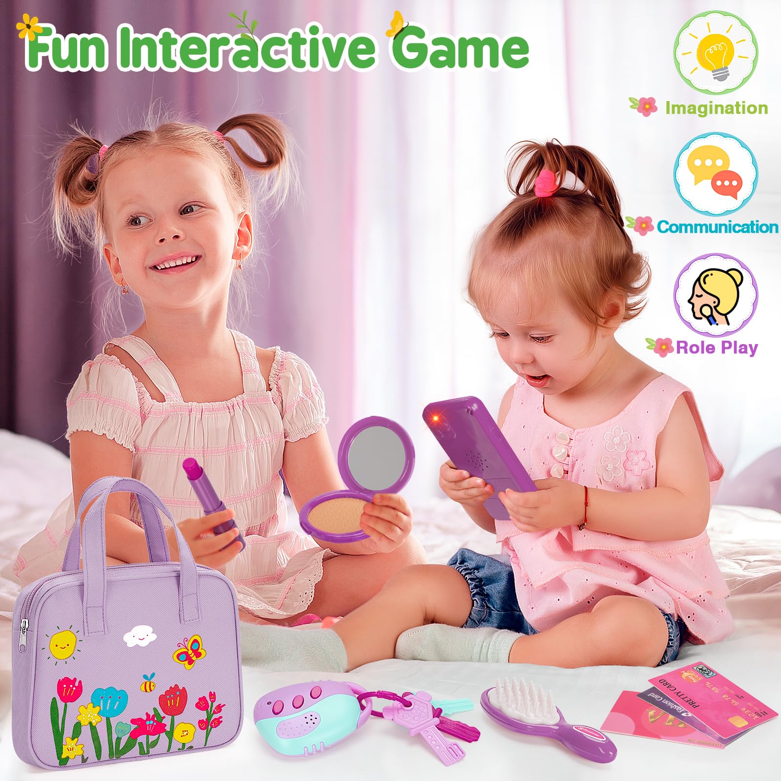 Officygnet purse toy smartphone with sounds to spark role-play shopping.