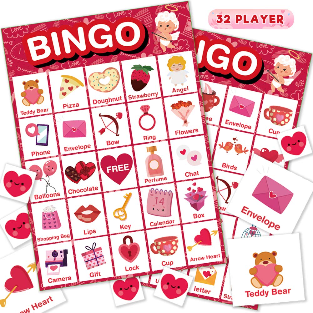 Officygnet Valentine’s bingo cards 32-player set for family game night