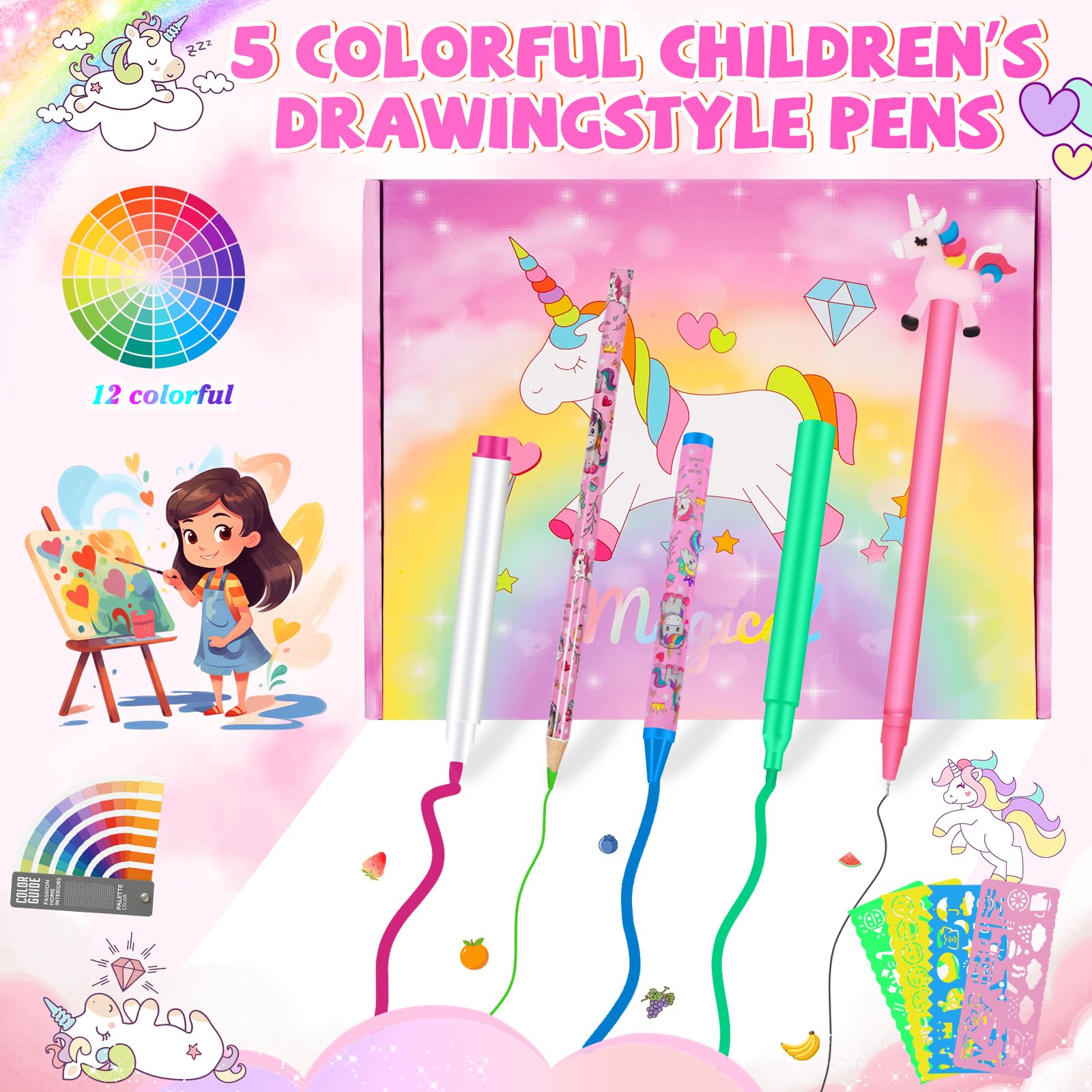 OFUSUY unicorn colored pencils provide smooth shading for imaginative sketches.