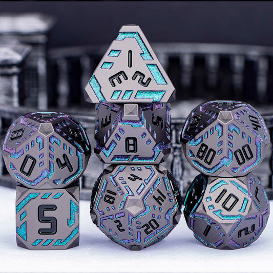 OGCOPHEN DND stripe closeup shows etched energy lines on metal dice