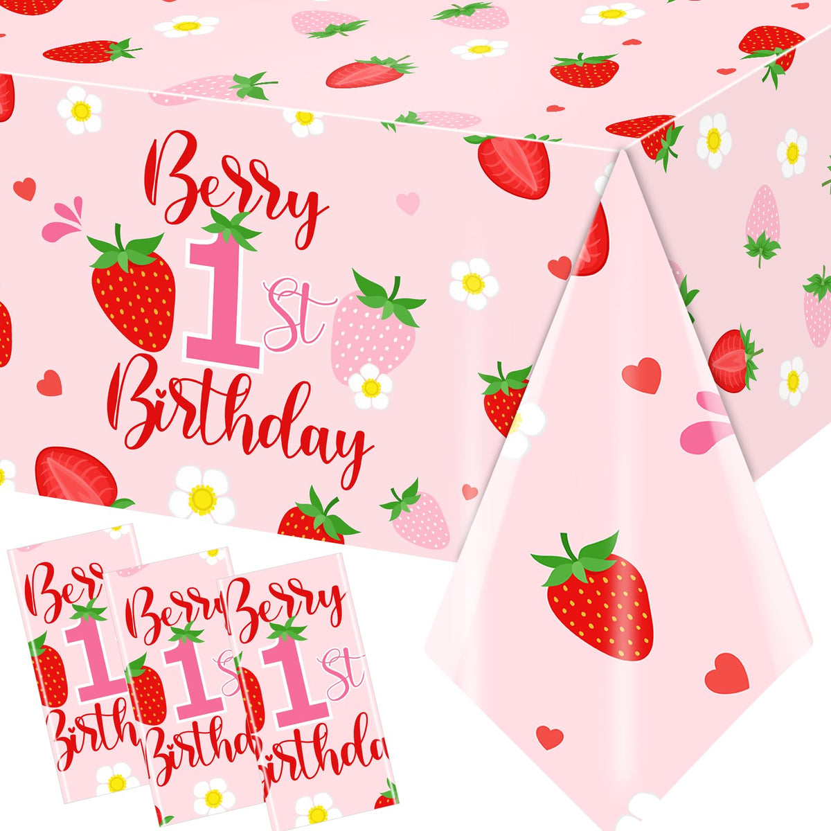 OGMOGKW Berry first birthday tablecloth 3pc set ideal for outdoor berry-themed parties.