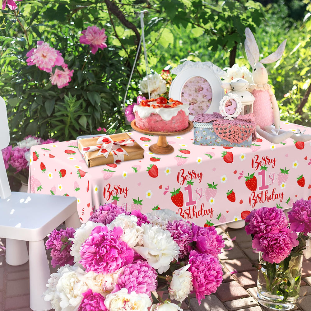 OGMOGKW pink berry birthday tablecloth suitable for baby showers.